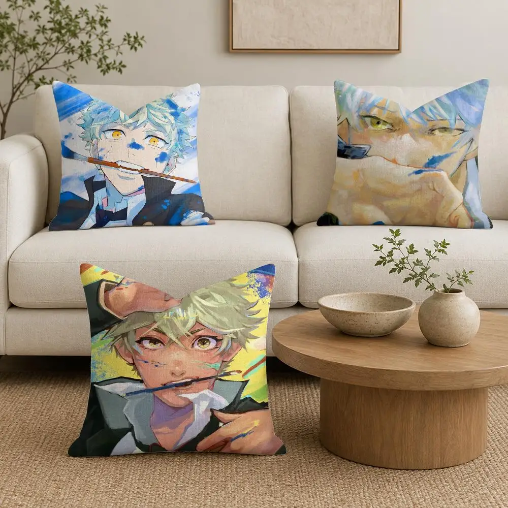 Japanese Anime B-Blue Period Cushion Cover Organic Linen Square Pillow Case Durable Non-Allergenic And Kind To Skin