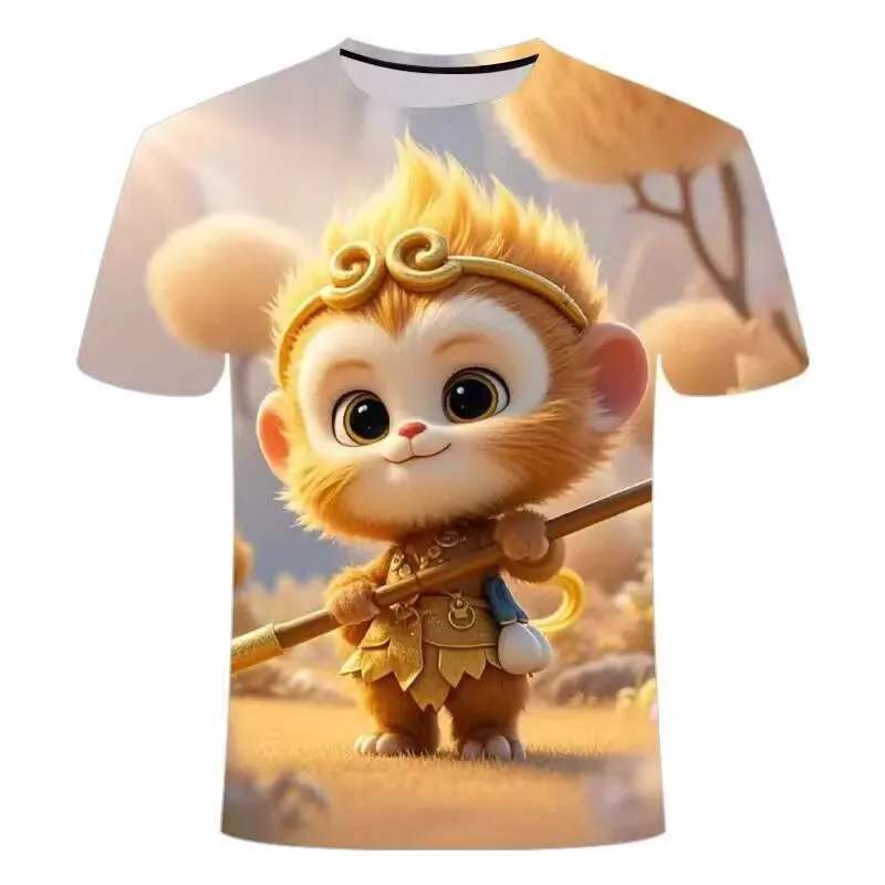 

2025 Kids' Summer New 3D Printed Monkey King Pattern Short Sleeve Round Neck T-Shirt