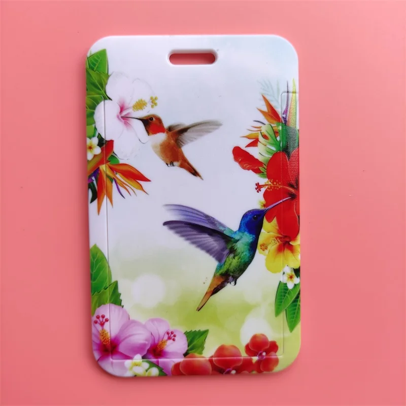 Hummingbirds Women\'s Name ID Business Badge Card Case Frame ABS Employee Case Cover Student Lanyard Name Card Holder