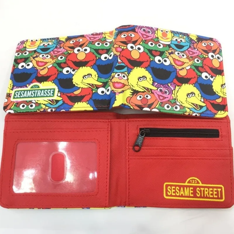 Hasbro Sesame Street Elmo Big Bird Cartoon 2-fold Wallet Cute Folding Card Holder Creative Kawaii Children\'s Short Coin Purse