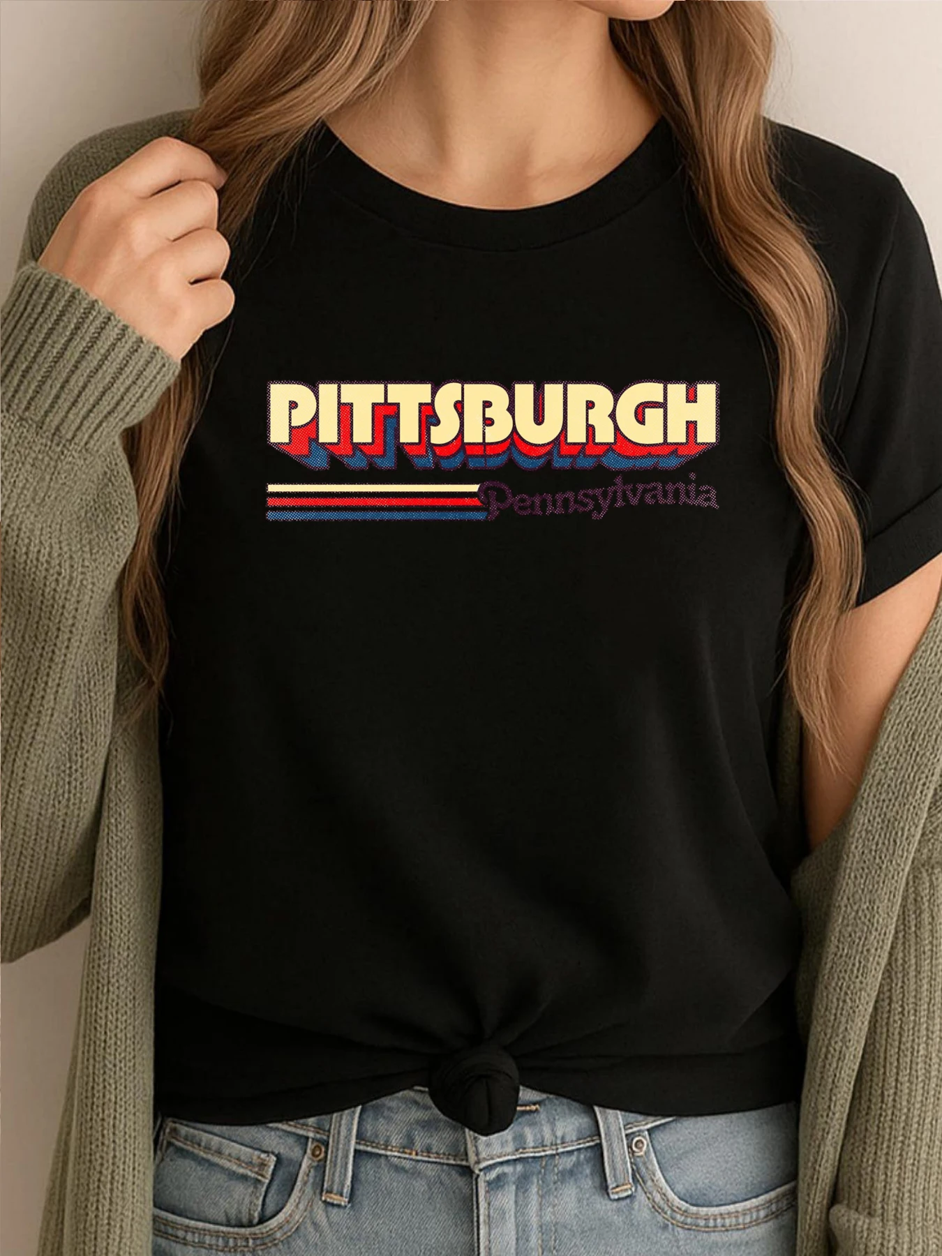 

Pittsburgh Pa City Stripes Harajuku Модная и модная мужская одежда Дышащие топы с принтом