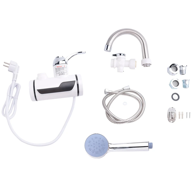 سخان كهربائي فوري للمياه الساخنة مع شاشة ليد لعرض درجة الحرارة ، صنبور بدون خزان ، تسخين سريع ، قابس أوروبي ، سهل التركيب ، سهل الاستخدام