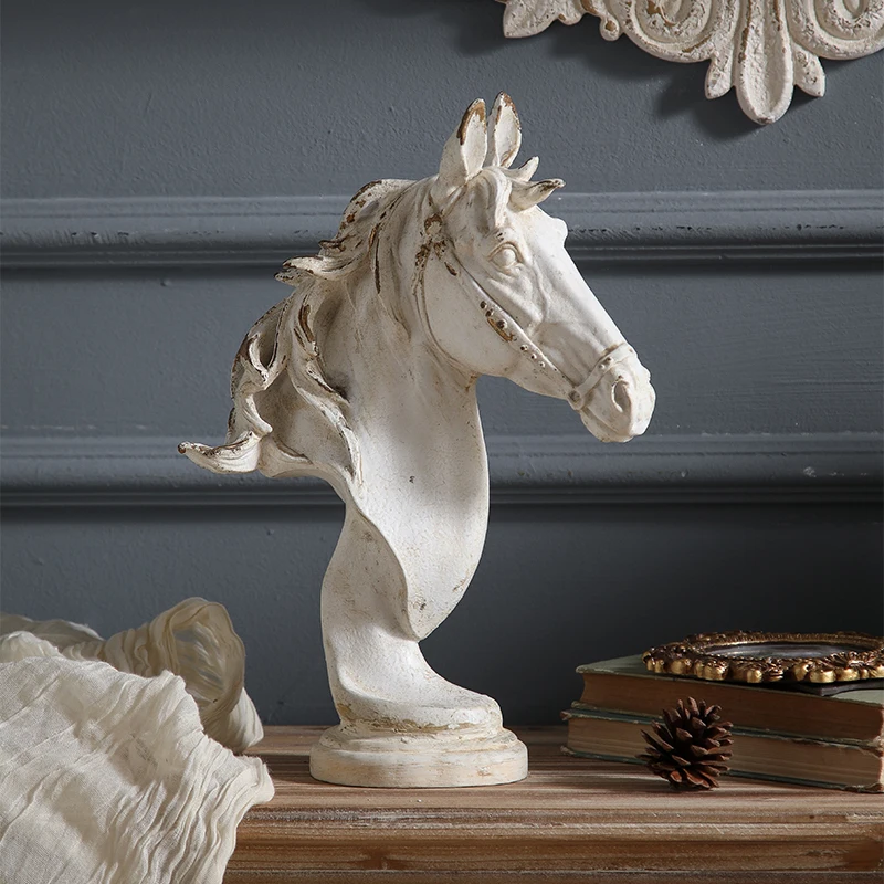 Vintage Horse Head Sculpture, Magnesium Oxide Statue, Rustic White Decor, Elegant Animal for Home, Office, Living Room