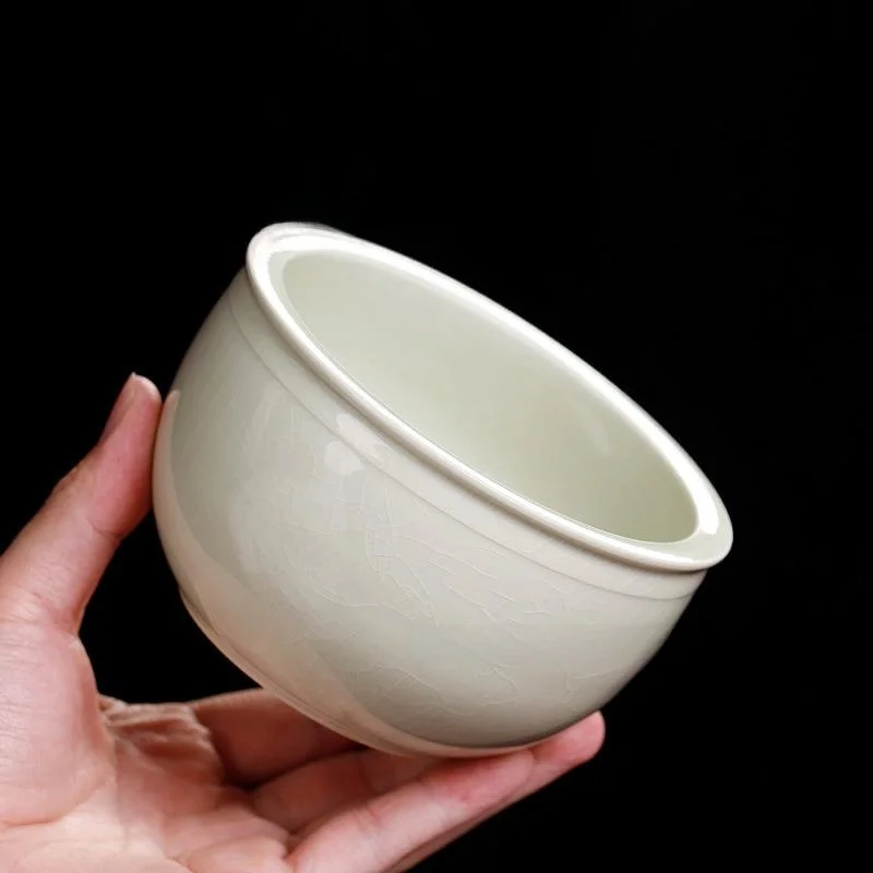 Japanese Style Ceramic Tea Washing Bowl with Lid Home Use Dry Tea Tray Small Water Basin Porcelain Tea Set Holder Grass Ash view 3