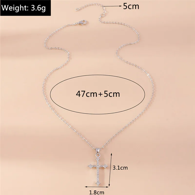 Schillernde Zirkon Kristall Kreuz Halskette für Frauen Männer Gothic Punk Hip Hop Jesus Kruzifix Anhänger Halskette Christian Party Schmuck – Detail 9