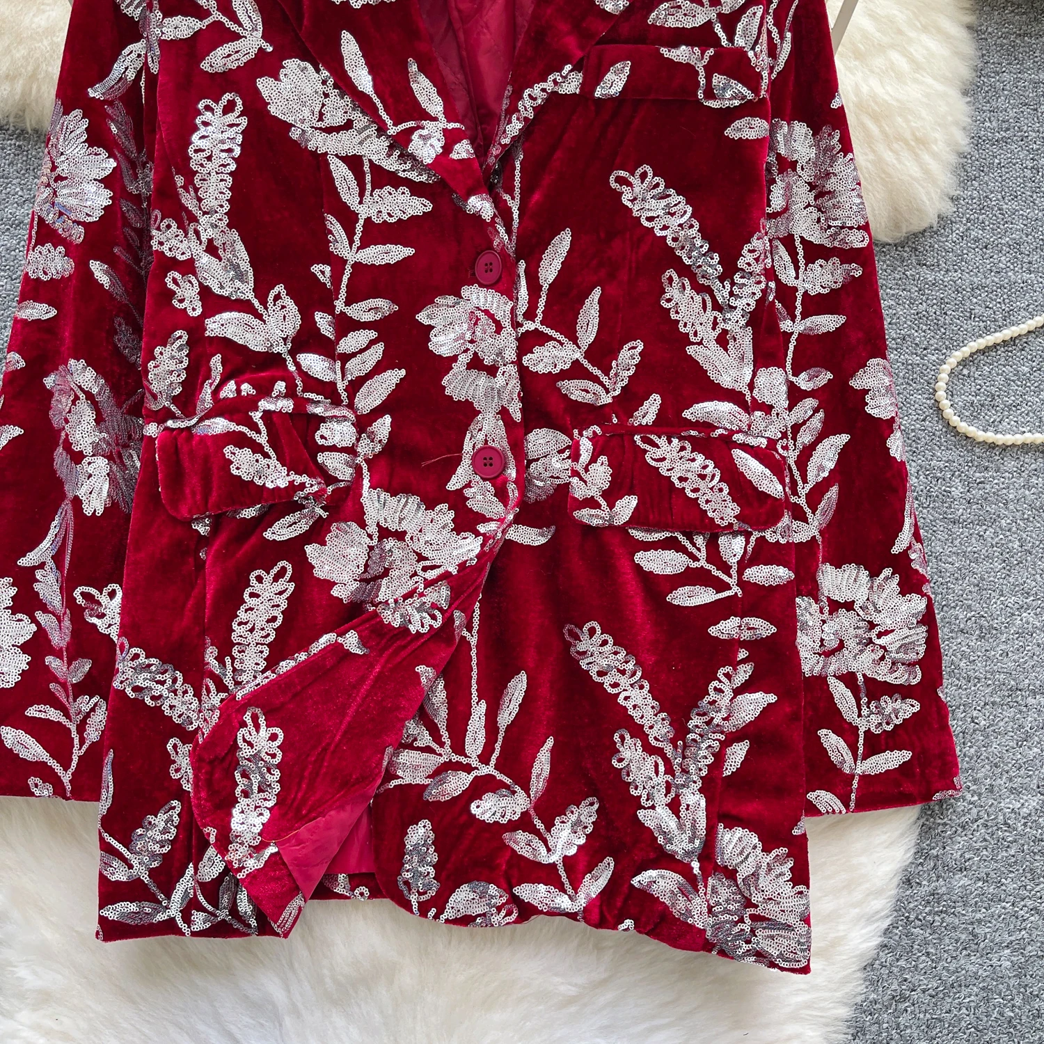 سترة نسائية كلاسيكية من Clothland مطرزة بالترتر وأكمام طويلة لامعة سترة نسائية مخملية CB221 #5