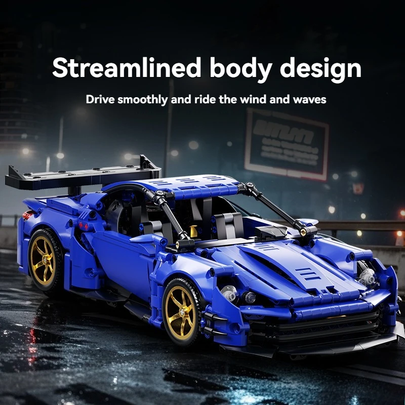 1:14 Techniczny Supercar Niebieski Sportowy Samochód Klocki Konstrukcyjne Kreatywne MOC Zestaw Klocków Samochód Wyścigowy Zabawki Prezent na Urodziny