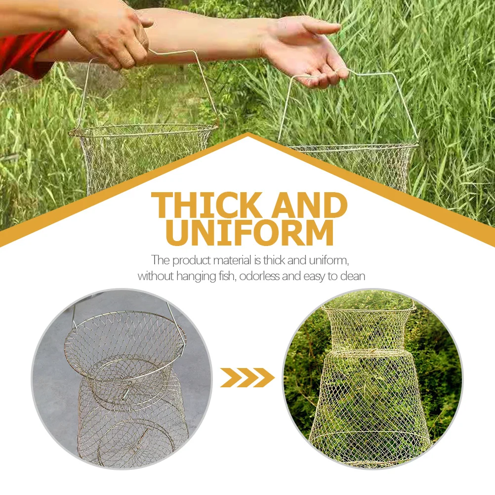 

1pc Fish Guard Basket Heavy Duty Rustproof Portable Metal Net For Fish Crab Shrimp Lobster Fishing Catch Cage Mesh Fishing