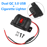 for RV Marine Truck Dual QC 3.0 USB and Cigarette Lighter Car Quick Charger Socket Outlet Adapter with Voltmeter On Off Switch