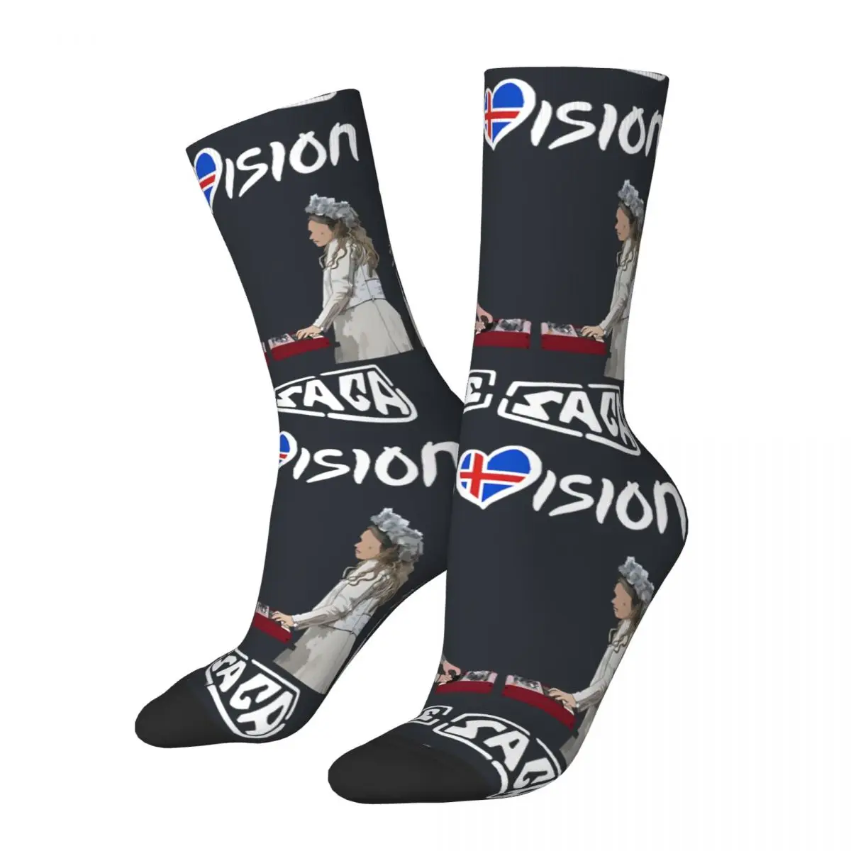 

Iceland Fire Saga Sock for Men Hip Hop Harajuku Eurovision Song Contest Happy Seamless Pattern Printed Boys Crew Sock Casual