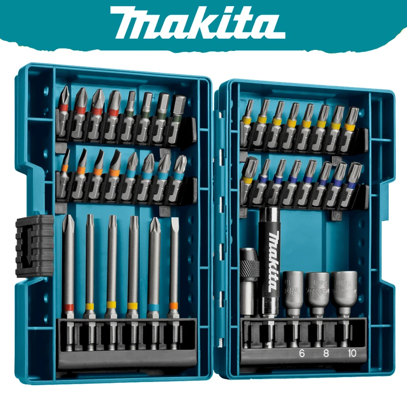 Makita B-55697 zestaw końcówek wkrętakowych elektrycznych 43 szt. Kodowany kolorem krzyż kwiat typu sześciokątne końcówki nasadowe do elektronarzędzi