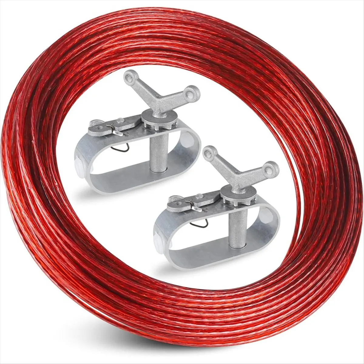 ABFW Pool Cover Cable and 2 Winches, Plastic Coated Steel Cable, Aluminum Spring Spine,Ratchet for Securing Above Ground Pool