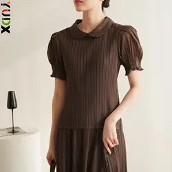 YUDX Pleated Peplum Wind Casual Fashion Temperament Solid Color Women's T-Shirt Round Neck Short Sleeve Tops 2024 Summer New