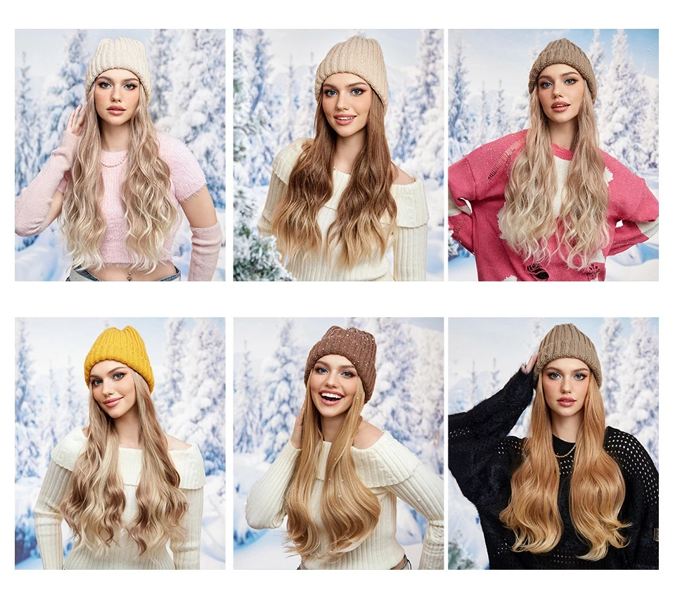 Hat wig Brown Blonde Wigs Hat wigs Cap Connect Synthetic Wigs Hair for Women Daily Party Use High Resistant Hair