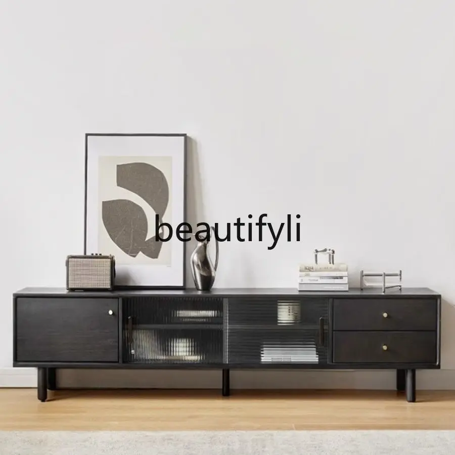 

Nordic solid wood black TV cabinet combination small apartment living room TV cabinet bedroom