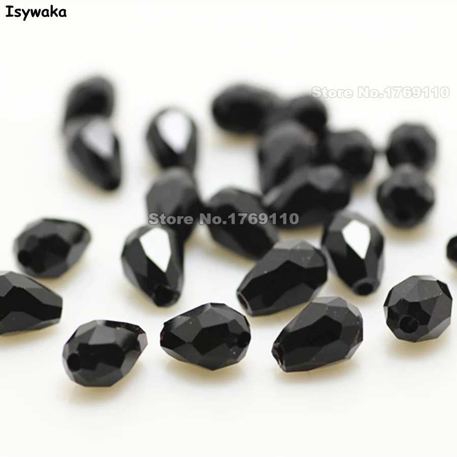 Isywaka 70pcs Black Color 5*7mm Faceted Teardrop Beads Austria Crystal Beads charm Glass Beads Loose Spacer Bead For Diy Making