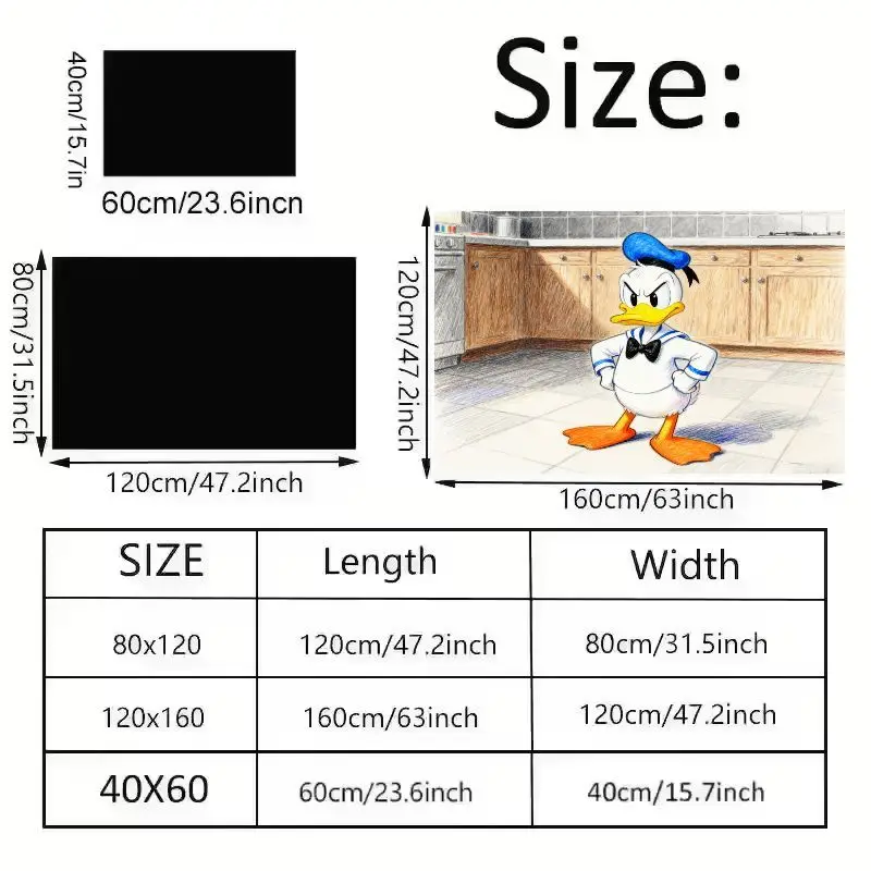1개입 화가같은 도널드 덕 바닥 매트 50x80cm (19.68x31.49인치), 재미있는 만화 애니메이션 캐릭터 미끄럼 방지 주방 거실용 러그