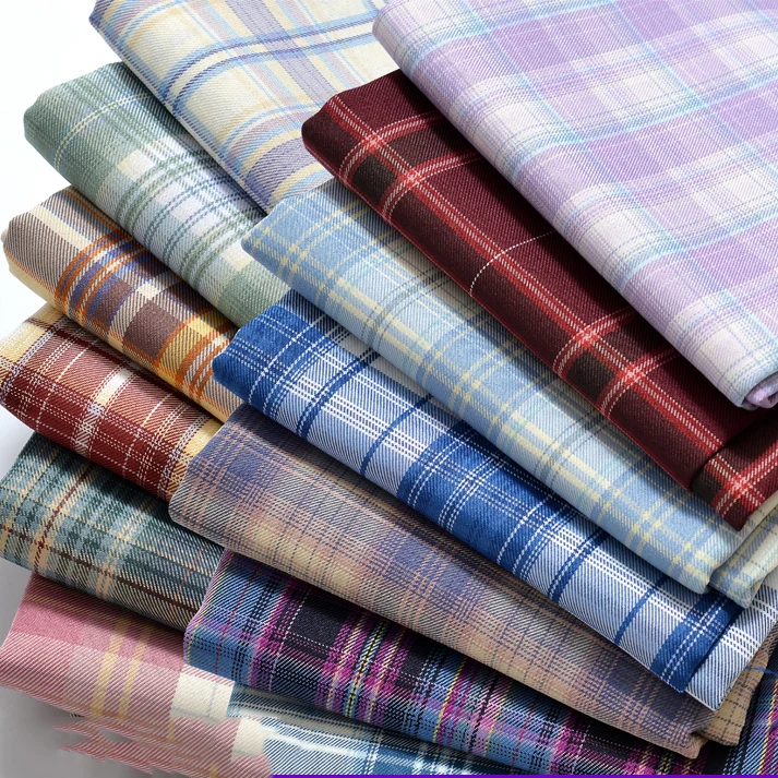 Twill sprawdź tkanina na ubrania torby na ubrania JK plisowana spódnica jednolita poliester przędza bawełniana barwiona szkocka krata 140cmx50cm