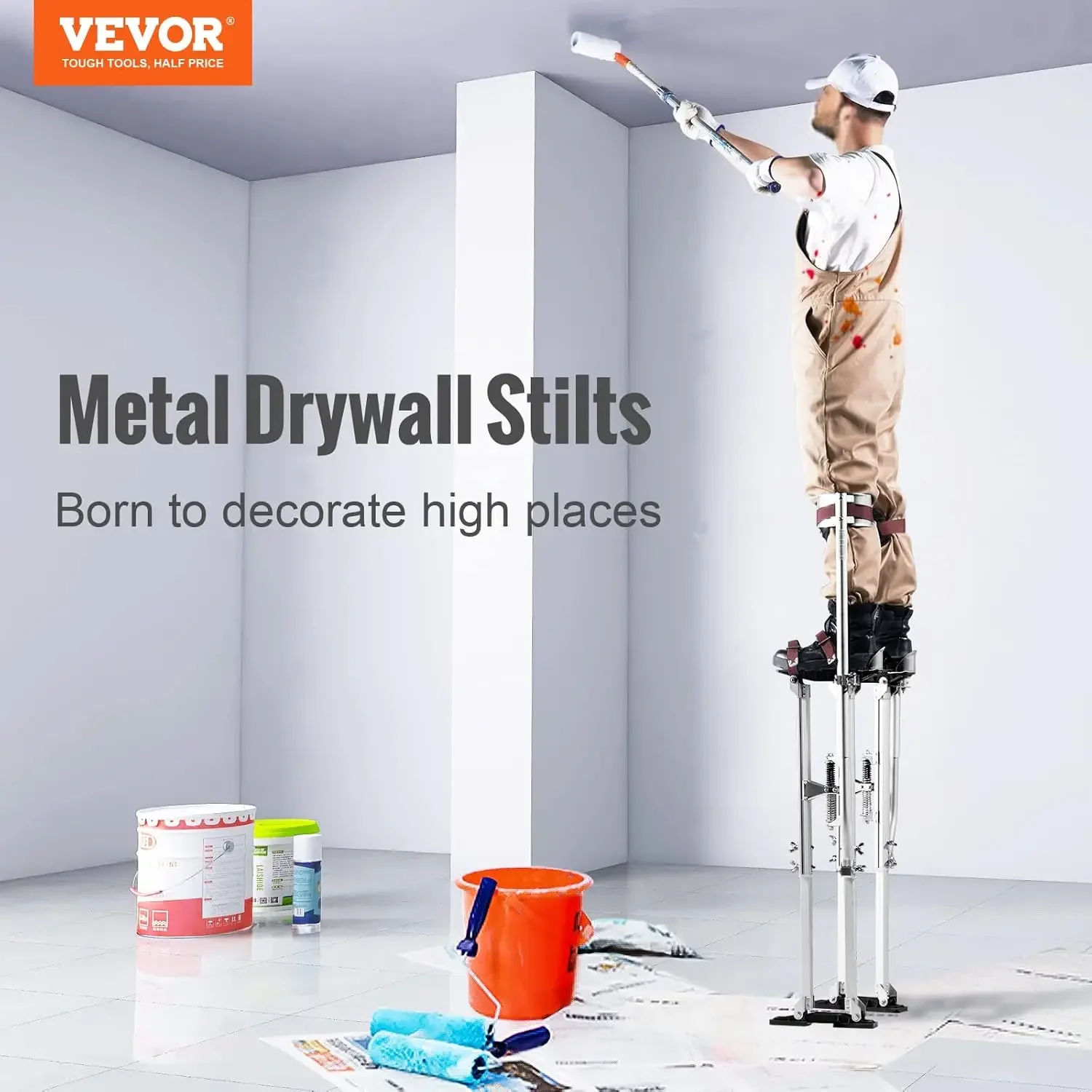 Drywall Stilts, 36''-50'' Adjustable Aluminum Tool Stilts with Protective Knee Pads, Durable and Non-Slip Work Stilts for