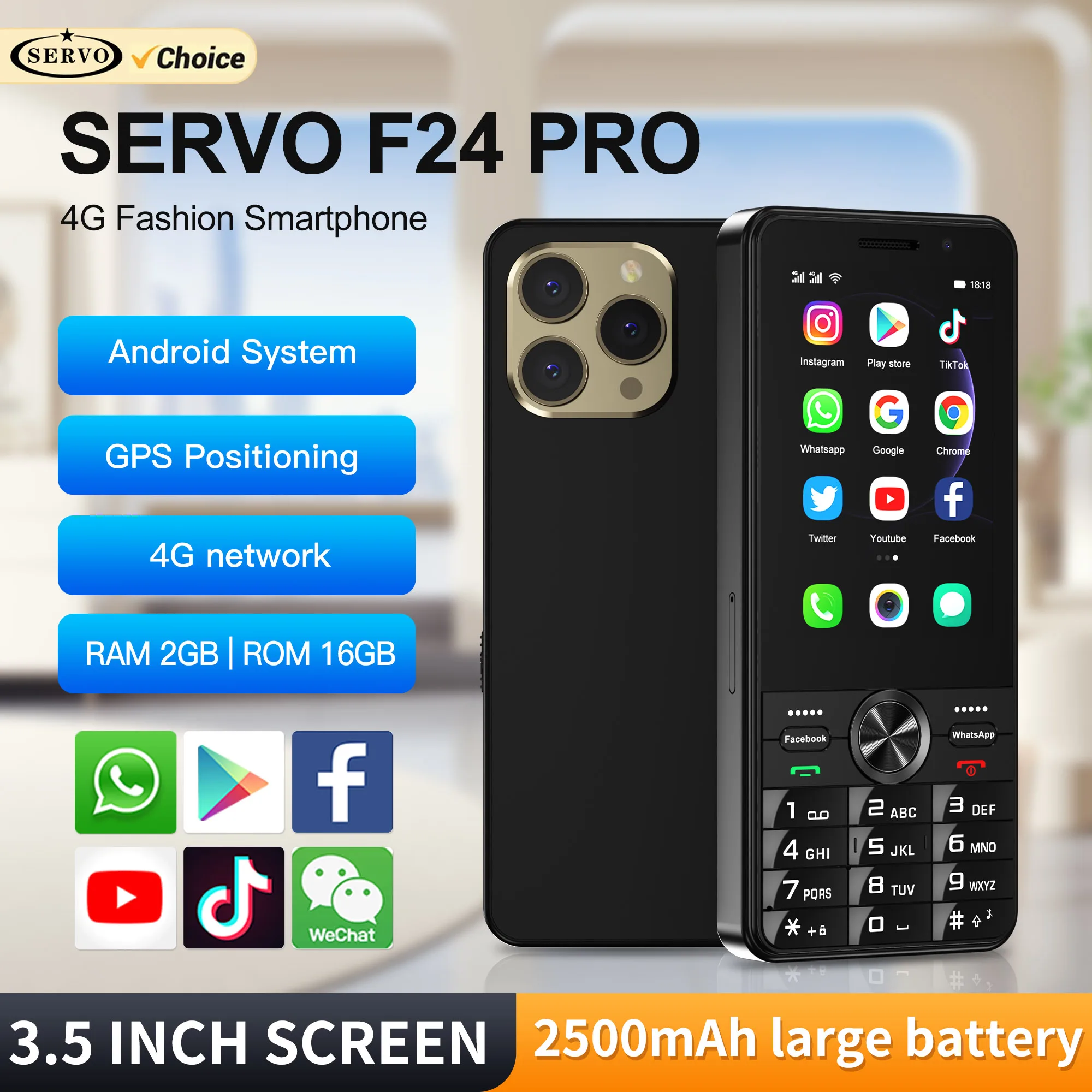 SERVO F24 PRO 4G LTE Smartphone Android System 2GB RAM 16GB ROM Play Store GPS WiFi 3.5