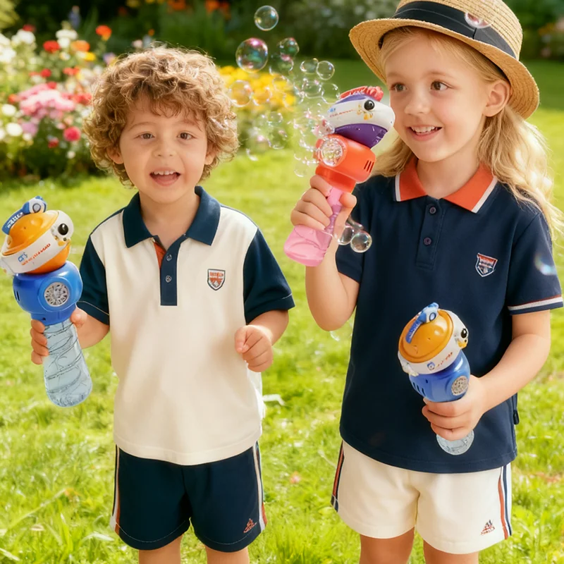 自動バブルマシン 5穴 子供用おもちゃ 電動回転宇宙惑星バブルワンド ライトミュージック付き 子供用屋外おもちゃギフト