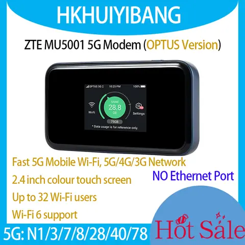 ZTE 5G SA NSA 모바일 와이파이 핫스팟 OPTUS MU5001 듀얼 밴드 와이파이 6 5G MiFi SIM 카드 기가비트 라우터, 4G LTE CAT22 3G 무선 모뎀