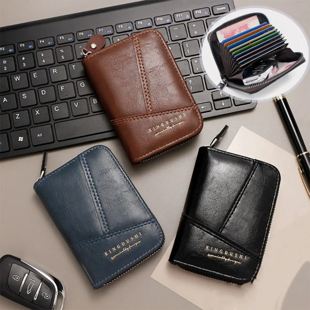 

Многопозиционный мужской короткий кошелек большой емкости с защитой от размагничивания, мужской кожаный кошелек, прочный многофункциональный мужской кошелек на молнии