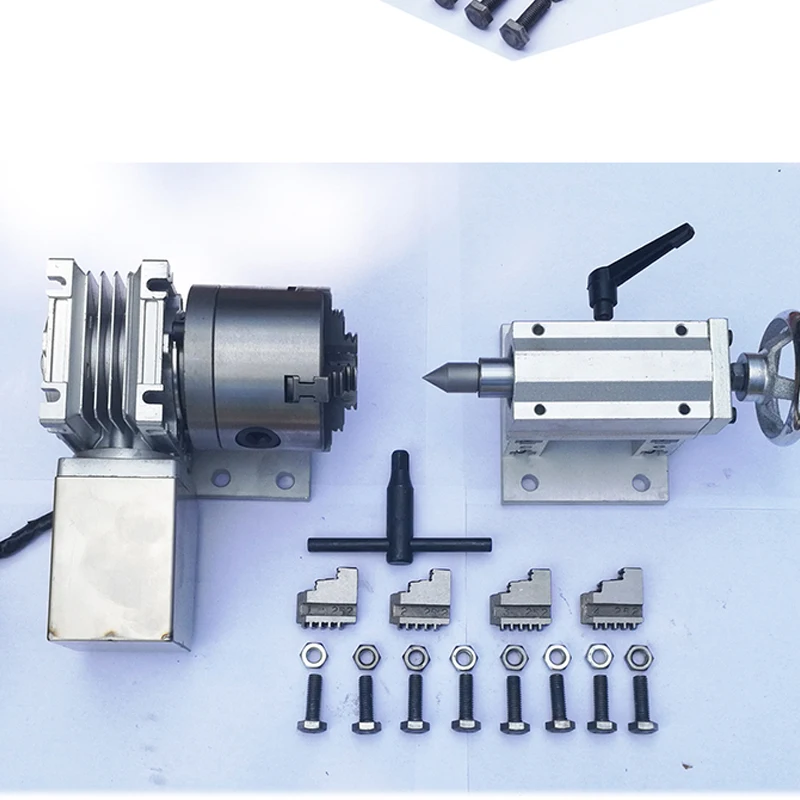 CNC Engraving Machine Rotation Axis A Axis Fourth Axis Tailstock with 3/4 Claw 80/100/130MM Chuck for CNC Router Indexing Head