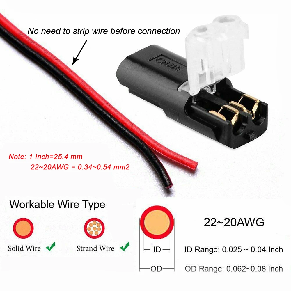 10 قطعة 2pin موصل سلك قابل للتوصيل سريع لصق كابل كهربائي محطات تجعيد الأسلاك الأسلاك 22-20AWG LED موصلات السيارات #3