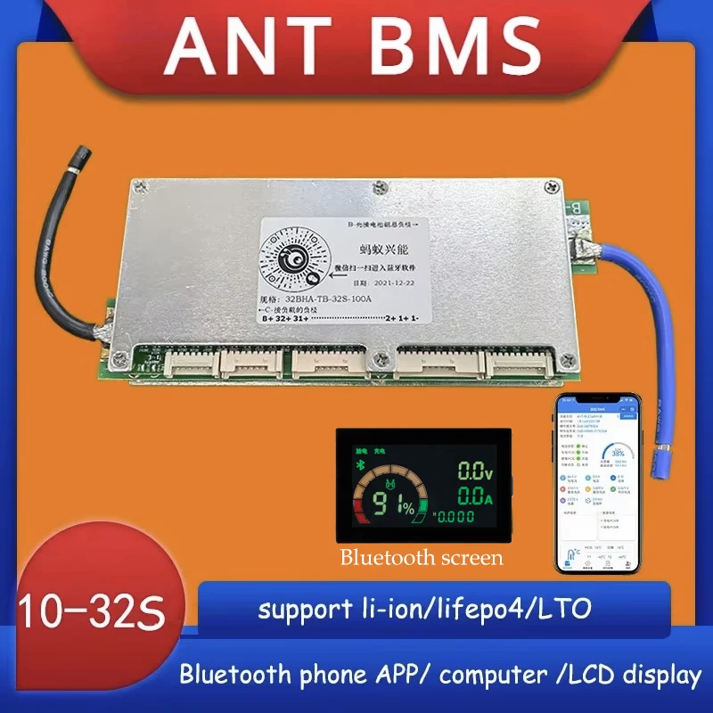 Smart Display 10S To 32S 26S 28S 30S 300A Lithium Battery Protection Board Balance ANT BMS Lifepo4 LTO Lipo Li-ion APP Bluetooth