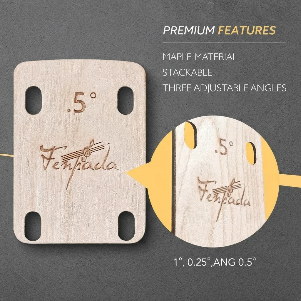 3 Pack Wooden Guitar Neck Shims, Bolt-On Neck Angle Adjustment, 0.25 0.5 1 Degree, Setup Accessory for ST TL Style Guitars