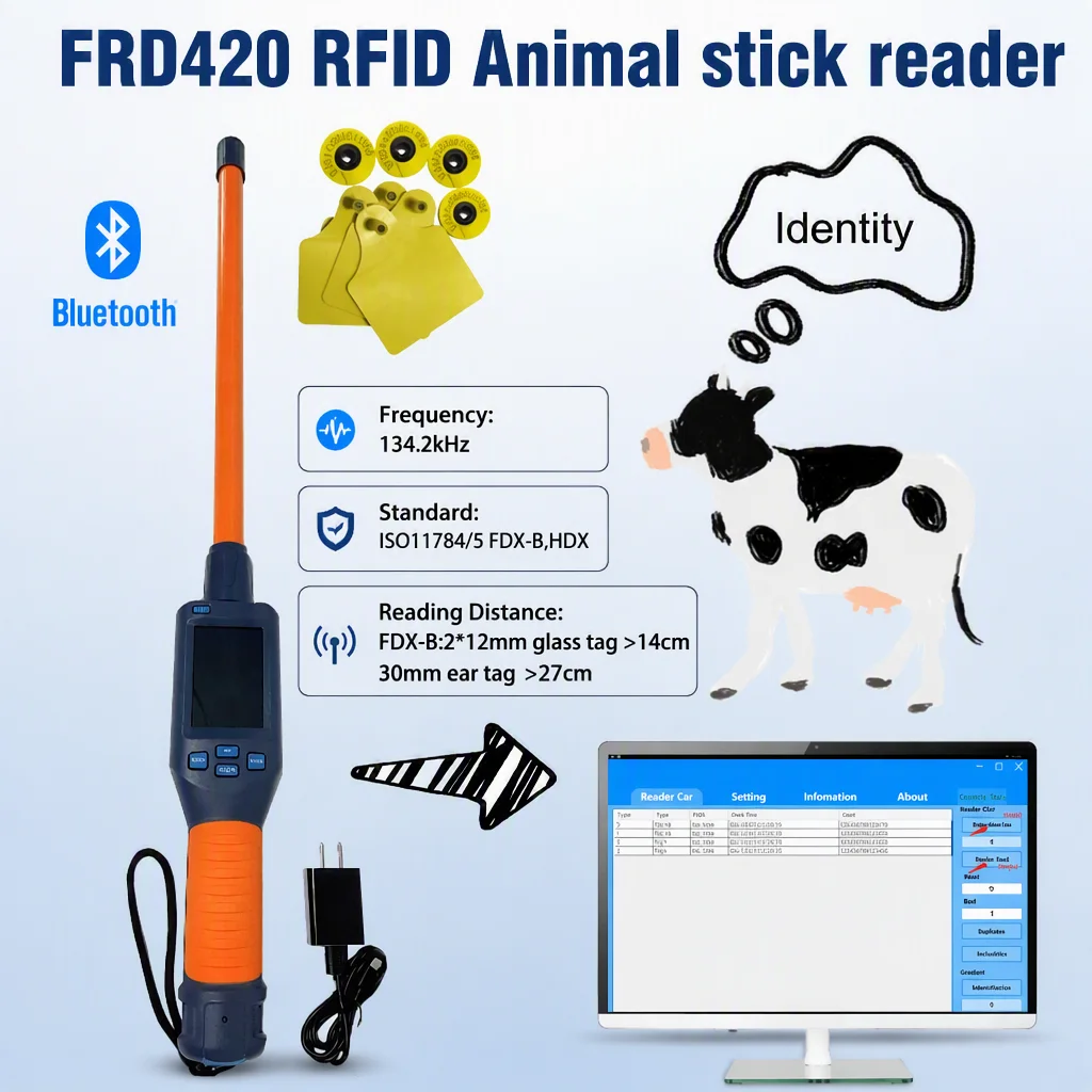 Animal Stick Reader identification Animal RFID FDXB HDX 134.2kHz Long Wand Microchip Scanner RFID Animal Tag Reader for Farm