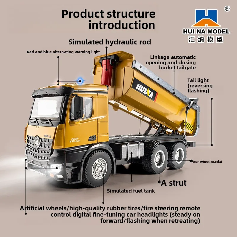 Huina 573 Alloy Remote Control Dump Truck 1:14 Simulated Soil Loader 10-Channel Engineering Vehicle Children'S Toy Model