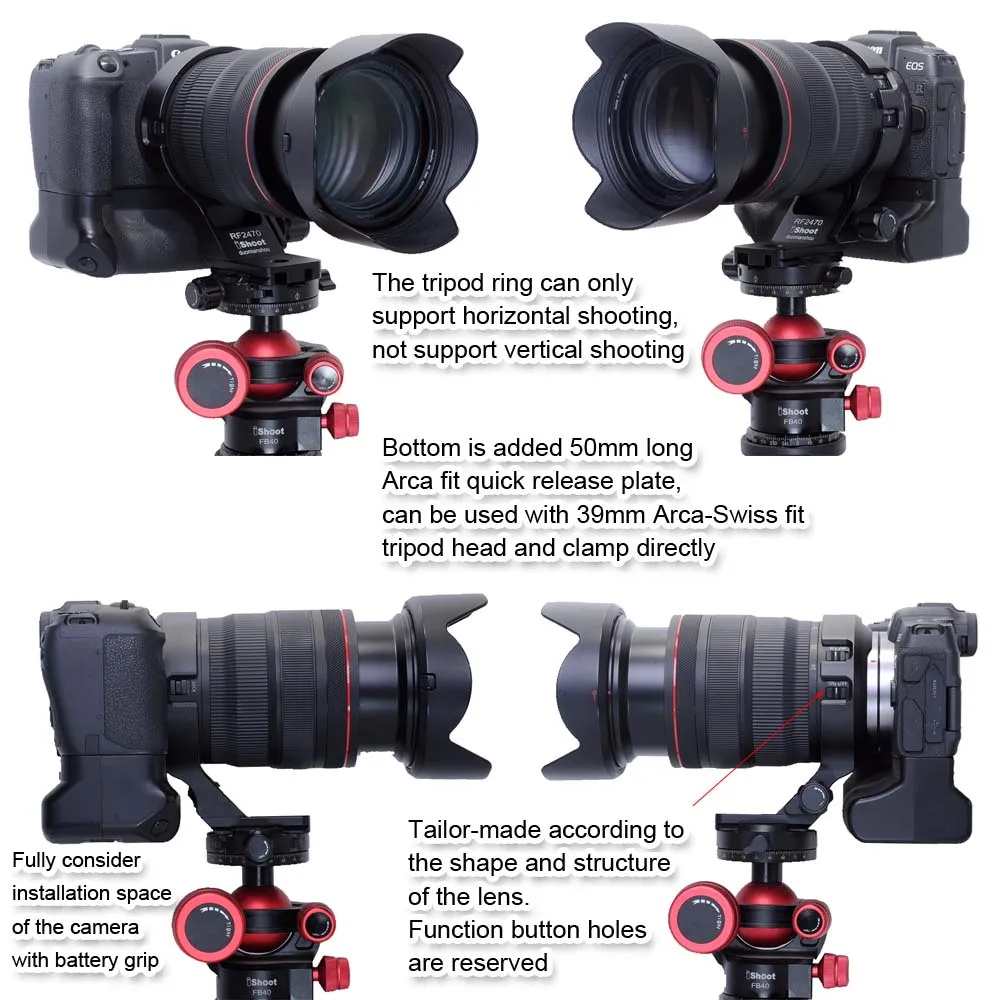 iShoot Lens Collar Tripod Mount Ring Support for Canon RF 24-70mm F2.8L IS USM, with Arca-Swiss Quick Release Plate