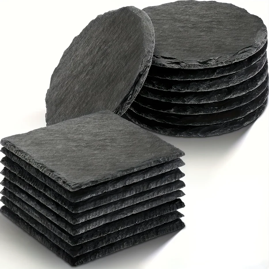 Dofiki Untersetzer aus Schiefer, 12 rund 12 quadratisch / 18 rund 18 quadratisch / 24 rund 24 quadratisch / 48 rund 48 quadratisch Stück, lasergravierbare Steinuntersetzer, Dekoration (10 x 10 cm)