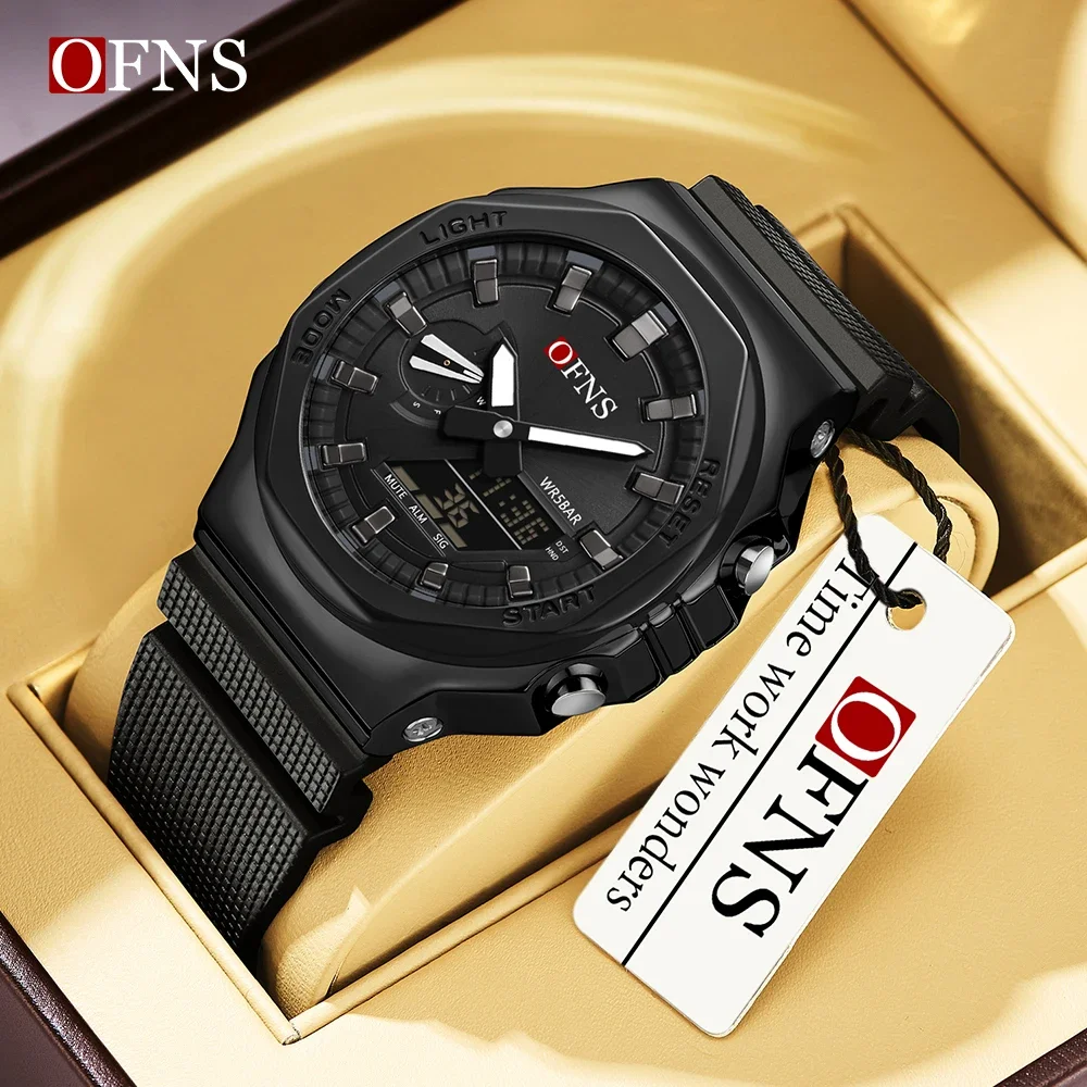 

OFNS 3167 New Style Men Military Sport Wrist Watch Quartz Steel 50M Waterproof Dual Display Men Clock Watches Relogio Masculino