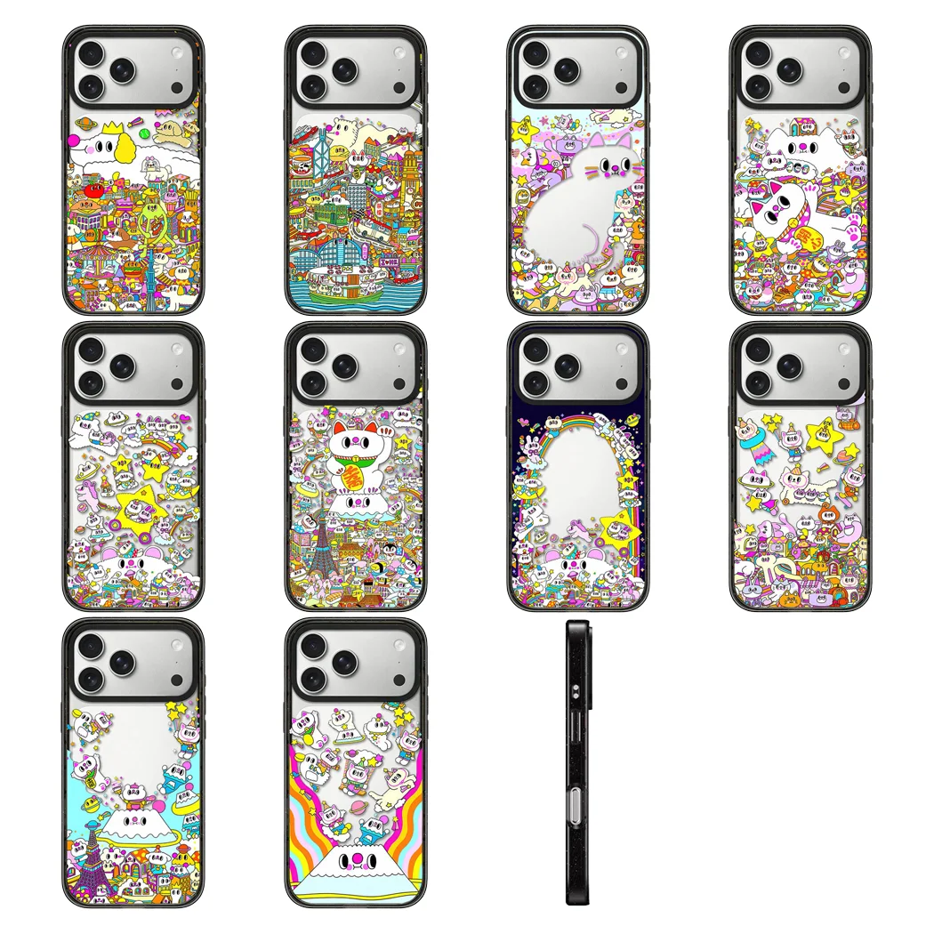 

Cartoon Cats City Pattern Impact Acrylic Border Phone Cover for IPhone 14 15 16 17 Pro Max Case for IPhone 17Pro