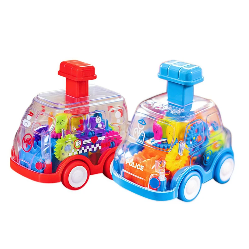 Press Gear Car Children's Toy Car Pull Back Boy Children Inertial Transparent Car Puzzle Animals Sliding Car Gifts