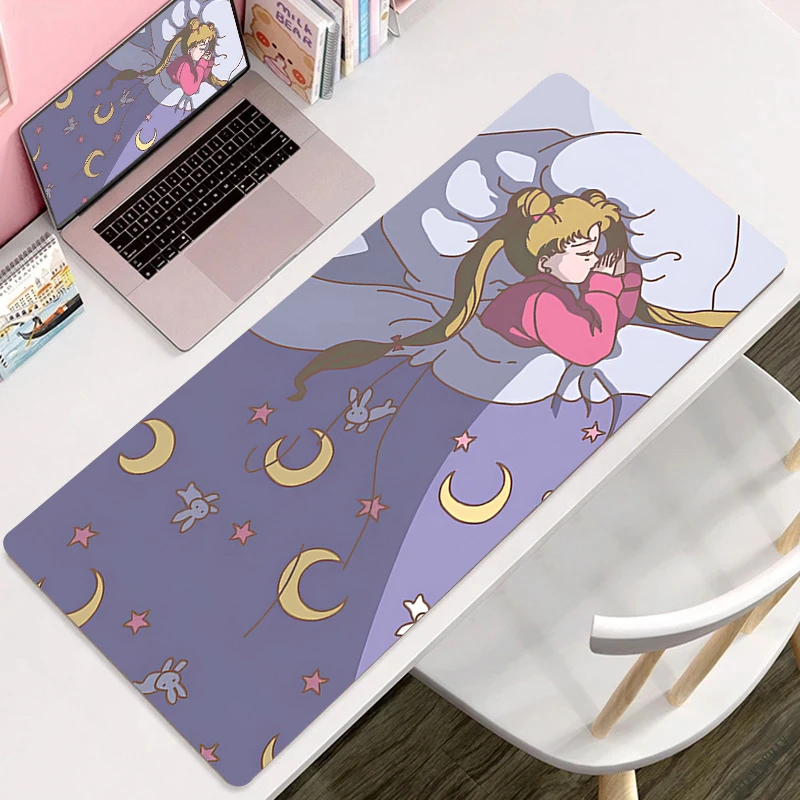 Alfombrilla de ratón Rosa Sailor Moon, alfombrilla grande antideslizante para teclado de escritorio, ordenador portátil de Anime, alfombrilla de escritorio Kawaii, almohadillas de juego extendidas de dibujos animados