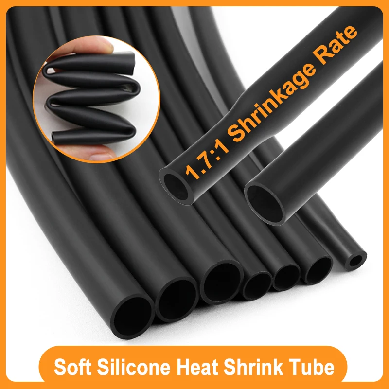 

1.7:1 Silicone Heat Shrink Tube High Temperature Resistant Wrap Wire Cable Protect Shrinkable Insulated Sleeve Black 0.8 - 30mm