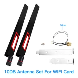 2PCS 6/10 DBI RP-SMA Antenna Set With 30CM IPEX MHF4 Extension Cable Triple Band To WiFi RP-SMA For Intel AX210/AX200/9260
