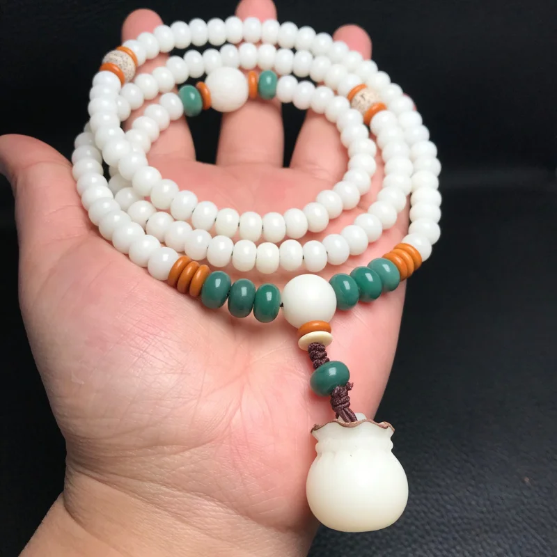 Factory Supply Original Natural White Jade Bodhi Root108Bracelet Necklace Yin Leather Green Bodhi Money Bag Pendant