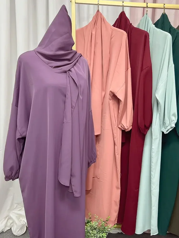 Ramadan Muslim Hooded Abaya Dress Women Eid Mubarak Long Khimar Robe DubaiTurkey Islam Muslim Dress Kaftans Abayas Vestido 2022