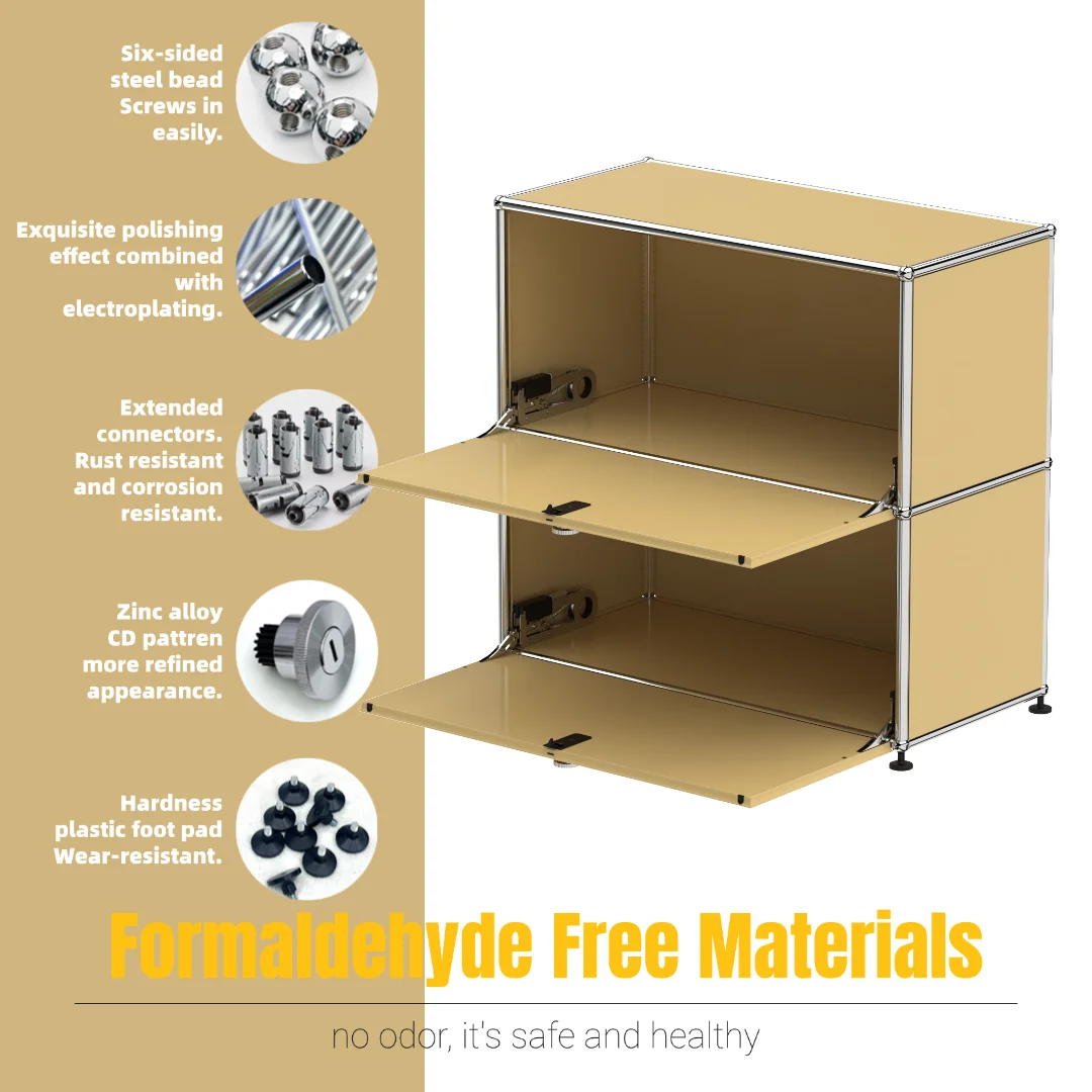 Modern Steel Flip Door Cabinet｜2-Tier Modular Storage Unit｜Custom Color Metal Organizer for Entryway, Living Room or Office