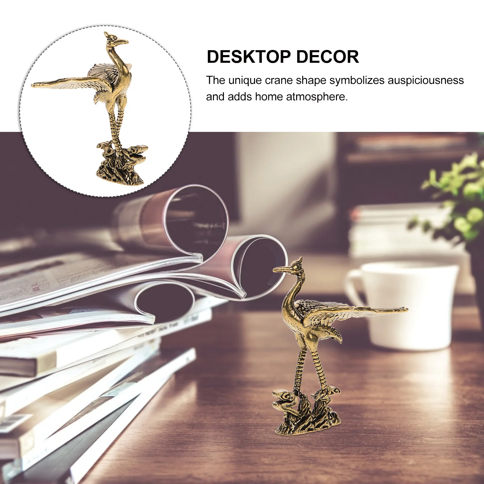 

Brass Crane Ornament Handcrafted Chinese Crane Desktop Decoration Miniature Sculpture For Home Office Tea Set Decor