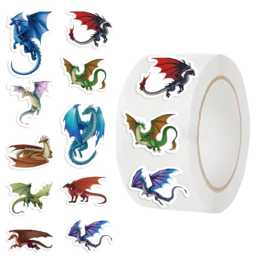 500pcs/Roll Winged Fire Flying Dragon Cartoon Sealing Sticker DIY PVC Laptop Decals Decoration Stiker Reward Gift Toys