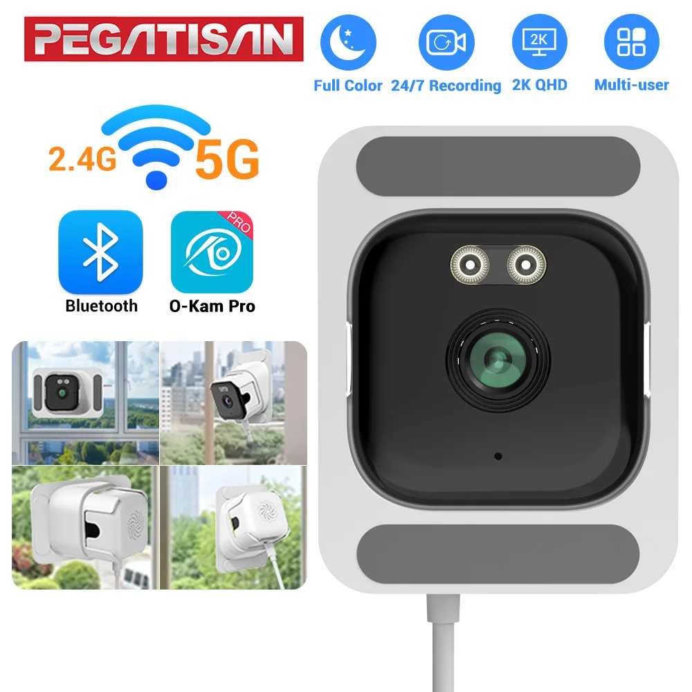 PEGATAH 2K 2.4G 5G WiFi Smart Window Camera  Indoor Cameras For Home Security Color Night Vision Motion Detection 24/7 Recording
