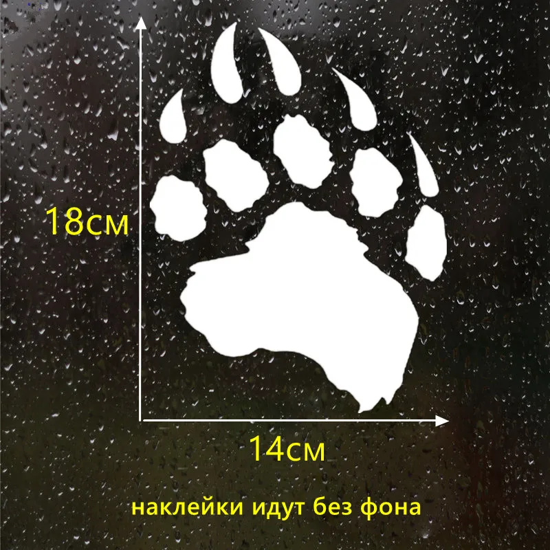 14*18cm bear paw funny car sticker vinyl decal white/black for auto car stickers styling on bumper window choose size