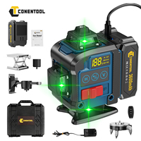 CONENTOOL 16 Line Laser Level Green Line/Cross Remote Control Self-Leveling Rotating Horizontal Laser Level with Aluminum Base