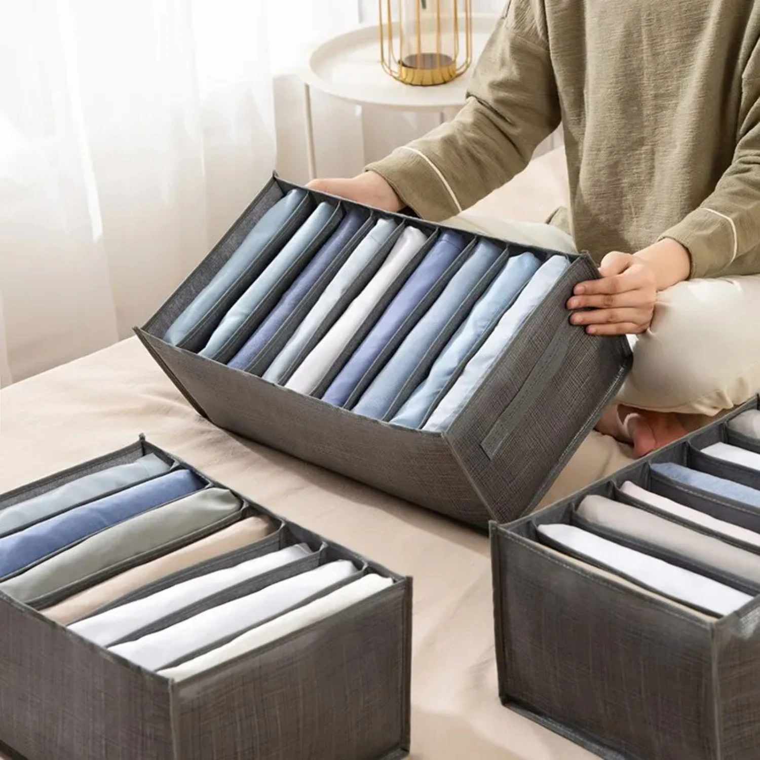 High-Quality, Durable, and Long-lasting Grey 9 Grid Box for Convenient Storage of Pants, Clothes, and Underwear in Wardrobe - Wa